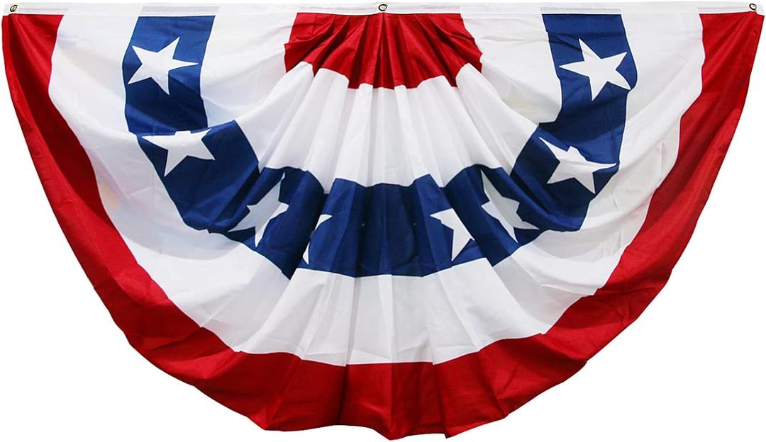 HOOSUN 4th Of July Decorations,American Flag Bunting for Outside,3x6 Ft Fourth of July Bunting Patriotic Memorial Day Decor,Red White and Blue USA Flag Pleated Fan Flag,American Flag Banners for Porch