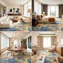 Extra Large Washable Area Rug for Living Room, 9'x12', Navy & Gold