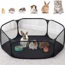 Amakunft Small Animal Playpen, Pop-Up Portable Play Yard for Guinea Pigs, Rabbits, Hamsters, Hedgehogs, Foldable Exercise Fence with Breathable Mesh for Indoor Outdoor Use | 47 x 24 x 15 in portable guinea pig play pen with breathable mesh, folds flat for storage and travel, for small pet play, Black 