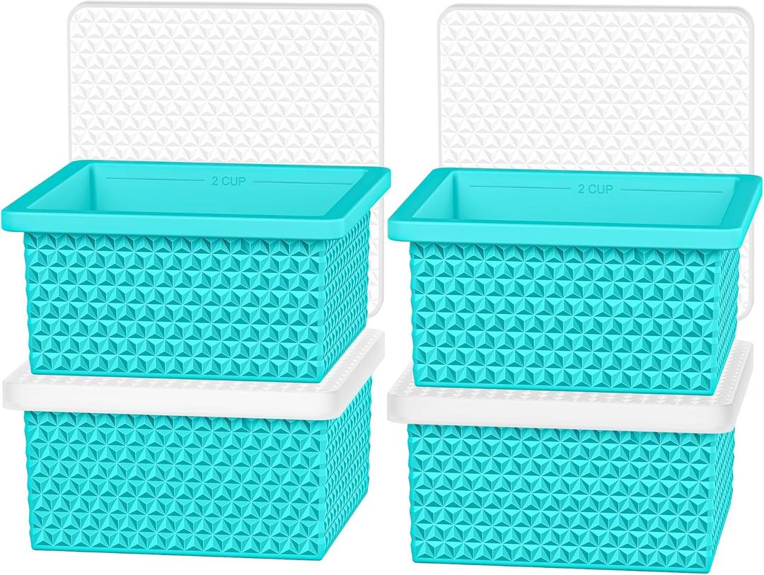 Silicone Freezer Molds for Soup Cube - 2-Cup Freezer Storage Container Tray with Lid,4 Pack Stackable Ice Cube Trays for Portion Control,Food Storage Meal Prep,Oven & Dishwasher Safe (Lake blue)