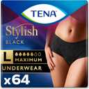 Tena Stylish Black Incontinence Underwear for Women, Disposable, Bladder Control and Postpartum, L, 64 Count