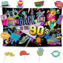Allenjoy Back to 90S Party Birthday Decorations Set - 13 Piece Kit with 59"x35" Backdrop, 12 Photo Booth Props, Decor Supplies, Favors for Men Women Boyfriend Girlfriend Husband Wife