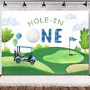SVBright Hole in One Birthday Backdrop 7Wx5H Watercolor 1st Blue Sky White Clouds Grass for Bday Kids Boys Party Cartoon Golf Sports Themed Decorations Photography Background Banner Photo Booth Studio