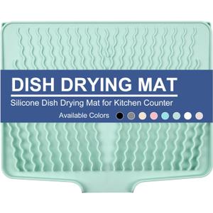 Silicone Dish Drying Mat for Kitchen Counter or Sink , Heat-resistant Dish Dryer Mat with Built-in Drain Lip , Non-Slip Drain Pad Protects Surfaces Prevents Water Build UP (Mint green, 13x15.8 Inch)