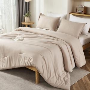 Litanika Khaki Comforter Set King Size, 3 Pieces Solid Bedding Comforter Set, All Season Down Alternative Bed Set (104x90In Comforter & 2 Pillowcases)