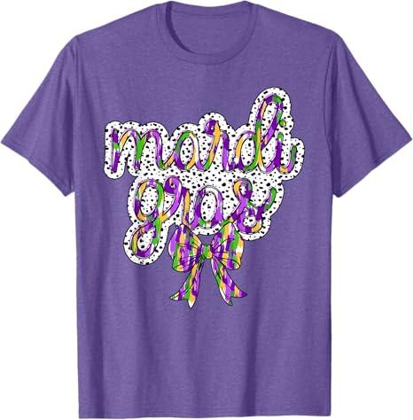 Coquette Bow Mardi Gras New Orleans Louisiana Dalmatian Dots T-Shirt (Small, Black)