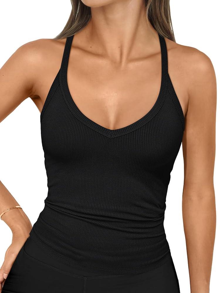 Trendy Queen Tank Tops for Women Summer Racerback Workout Tops Ribbed Spaghetti Strap Camisole Going Out Clothes 2025 , Size M
