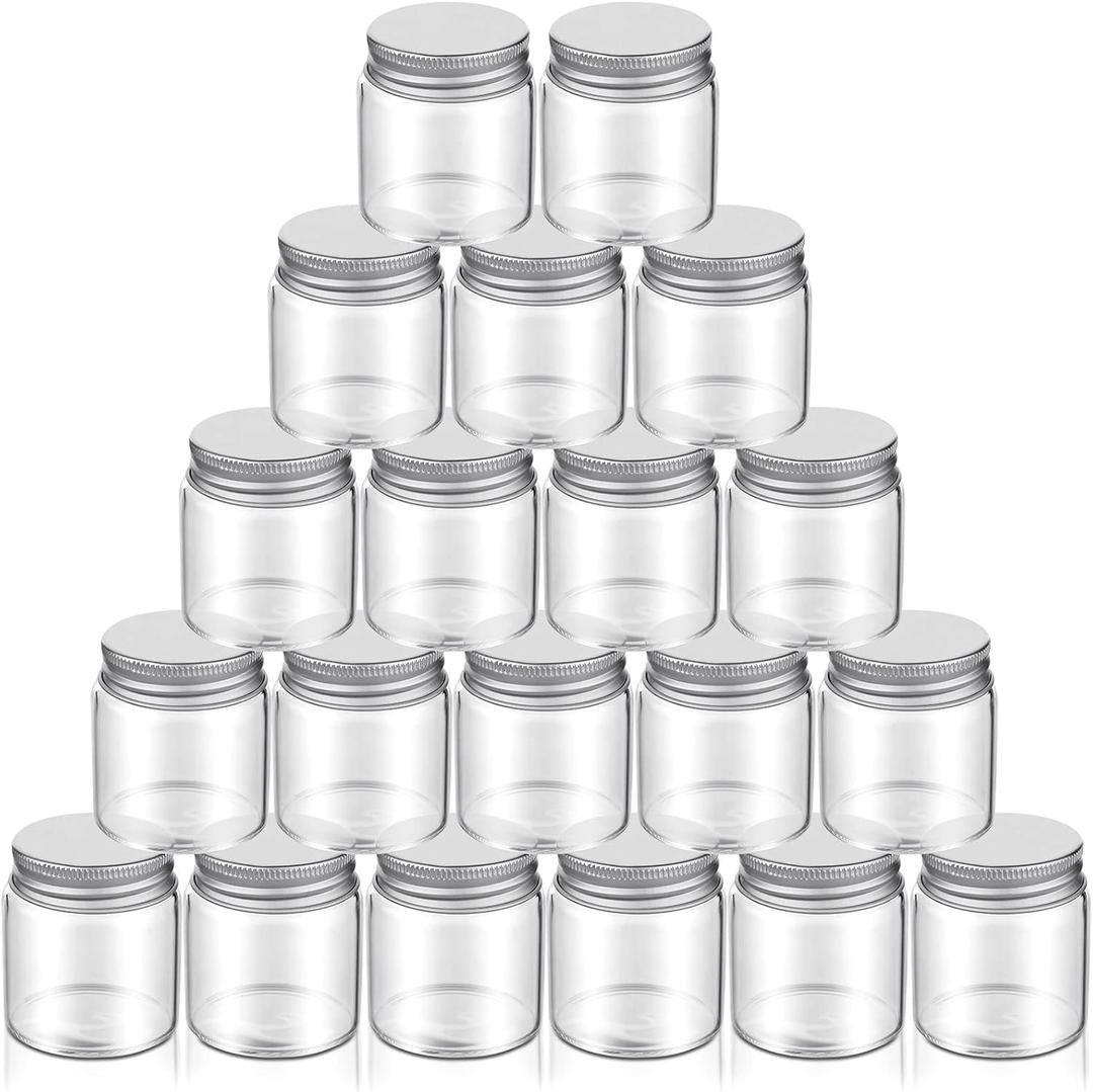Eaasty 20 Pcs 1.6 oz Mini Mason Glasses Jar with Lids Small Spice Bottle for Honey Jam Jelly Kitchen DIY Wide Mouth Clear Airtight Canning Jars Food Container Wedding Shower Party Favor