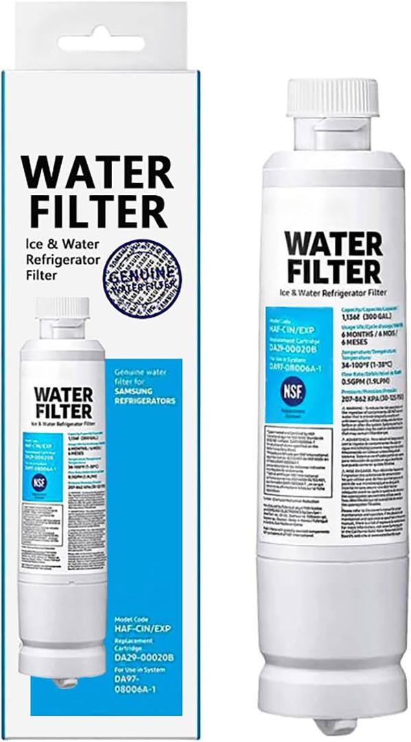 1 Pack Water Filter Compatible with Samsung Water Filter DA29-00020A/B, HAF-CIN/EXP, DA29-00020A, DA29-00020B-1, RS25J500DSR, HAF-CIN, RF263BEAESR, RF4287HARS, RF28HFEDBSR