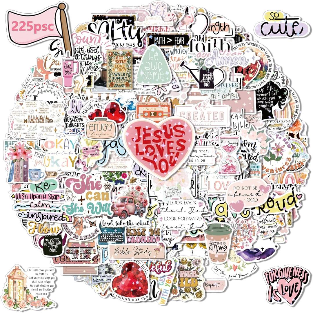 6 x 225 Pcs Small Christian Stickers for Water Bottles, Holographic Vinyl Biblical Christian Stickers for Prayer Board Journaling Laptop, Bible Study Religious Gifts for Kids, Girls, Women (Bible225)