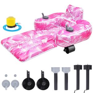 ShinyRelief Motorized Pool Float for Adults, Inflatable Pool Lounger with Built in Dual Motor, Cup Holders, Backrest, Foot Pump for Lake, Beach, Summer Party(Leaves,Pink)