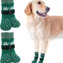 2 x SCENEREAL Dog Socks to Prevent Licking Paws for Hot/Cold Pavement, Anti Slip High Top Dog Grip Socks for Hardwood Floors, Dog Shoes Booties&Paw Protector for Small Medium Large Senior Dog, Green L