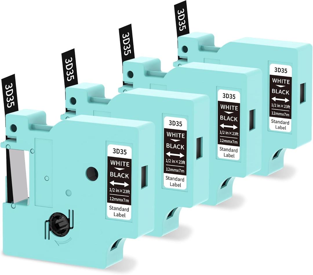 Vixic LM1600 Label Maker Tape Replacement for DYMO D1 Label Tape, White on Black, 1/2 Inch x 23 Ft Compatible with Dymo LabelManager 160, 280, 210D, 360D, 420P, PnP Label Maker, 4-Pack