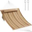 Double Quilted Hammock with Hardwood Spreader Bars and Pillow