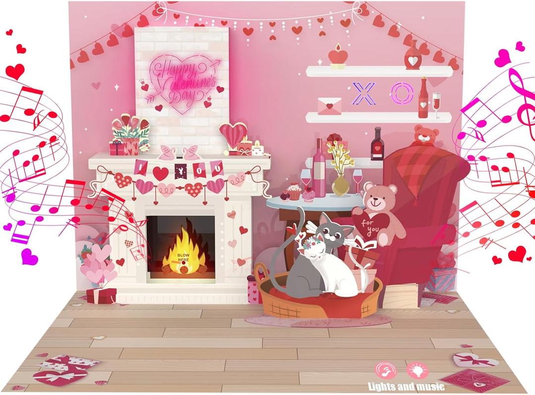 Valentine's Day Cards,Music Pop Up Card,Love LED light, Valentine card for women and men, music playing Valentine- accompaniment, impresses lovers
