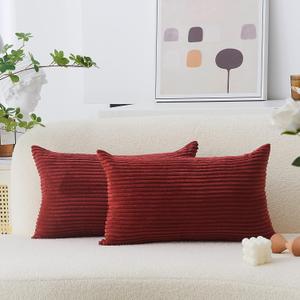 Home Brilliant Lumbar Throw Pillow Covers 12x20 inch 2 Pack Solid Striped Corduroy Dark Red Rectangle Pillow Cover for Sofa Couch Wedding Decorations, 12 x 20 inch, Burgundy