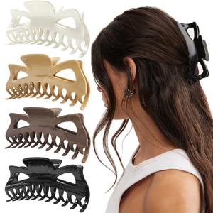 5.5 Large Mello Claw Clips for Long Thick Hair, Silicone Flexible Hair Clips for Women, Soft Jaw Clips (Latte-4pcs)