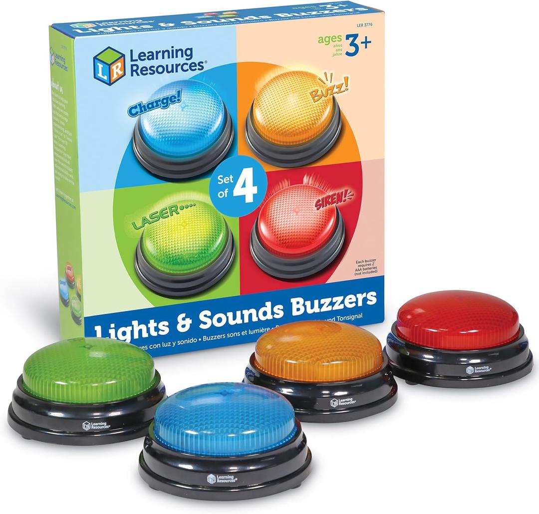 Learning Resources Lights and Sounds Buzzers - Classroom Must Haves Supplies, Kids Toys, Sound Effect Button, Family Game Shows For Trivia, Participation Tools Boys and Girls Birthday Gifts