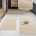 YIHOUSE Bathroom Rug Sets 2 Piece, Ultra Thin Bath Mat Fit Under Door, Quick Dry Absorbent Bath Mat for Bathroom Non Slip Machine Washable Floor Mat (Beige, 2 Piece)