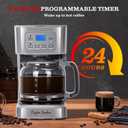 Taylor Swoden 12-Cup Programmable Coffee Maker, Regular & Strong Brew Drip Coffee Machine for Home and Office, Glass Carafe, Pause & Serve, Auto Shut Off, Gray & Stainless Steel