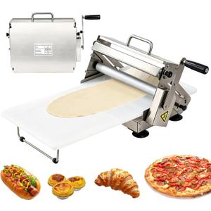 Folding Dough Sheeter 12", Manual Dough Roller Machine, Stainless Steel Adjustable Thickness 0.08-1 Inch, Foldable Pastry Roller for Pizza, Croissant, Home & Commercial Use (12in)