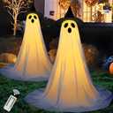 JOYIN 2 Packs 47'' Halloween Decorations Outdoor Standing Ghost, Light Up Spooky Ghost with Witch Hat & Remote Control, Glowing Halloween Decor for Yard Porch Lawn Garden Party Supplies Haunted House