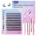 AKOIIN D-Curl Lash Clusters Kit, 480pcs Cluster Eyelash Extensions with Bottom Lashes, 3D Wispy Natural Eyelashes, (40D 50D 100D Mixed, 10-18mm), Includes Bond, Seal, Remover & Tweezer for Beginners, Pack.of 2