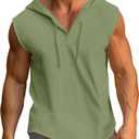 Men's Tank Top Sleeveless Hoodies Hooded Neck Tees Cotton T-Shirt Summer Beach Tops, Large