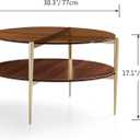 Saint Mossi Glass Round Coffee Table for Living Room, Middle-Century Modern Style, Coffee Brown Glass Top & Walnut Brown MDF Wood Top, with Gold Finish Legs & Frame, Small, Color: Brown/Walnut, 30"D x 30"W x 17"H