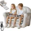 QPAU Inflatable Couch, Extra Wide 2-in-1 Toddler Couch Fold Out with Plush, Convertible Kids Couchs to Lounger for Baby Boys Girls, Portable Sleeper Sofa for Home Camping Travel