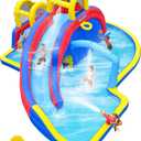 Inflatable Water Slide Bounce House with 650W Blower, 2 Climbing Walls, 2 Slides, 2 Splash Pool, Basketball Hoop, Water Gun, 216 x 194 Inch Blow Up Water Slides for Backyard Blue