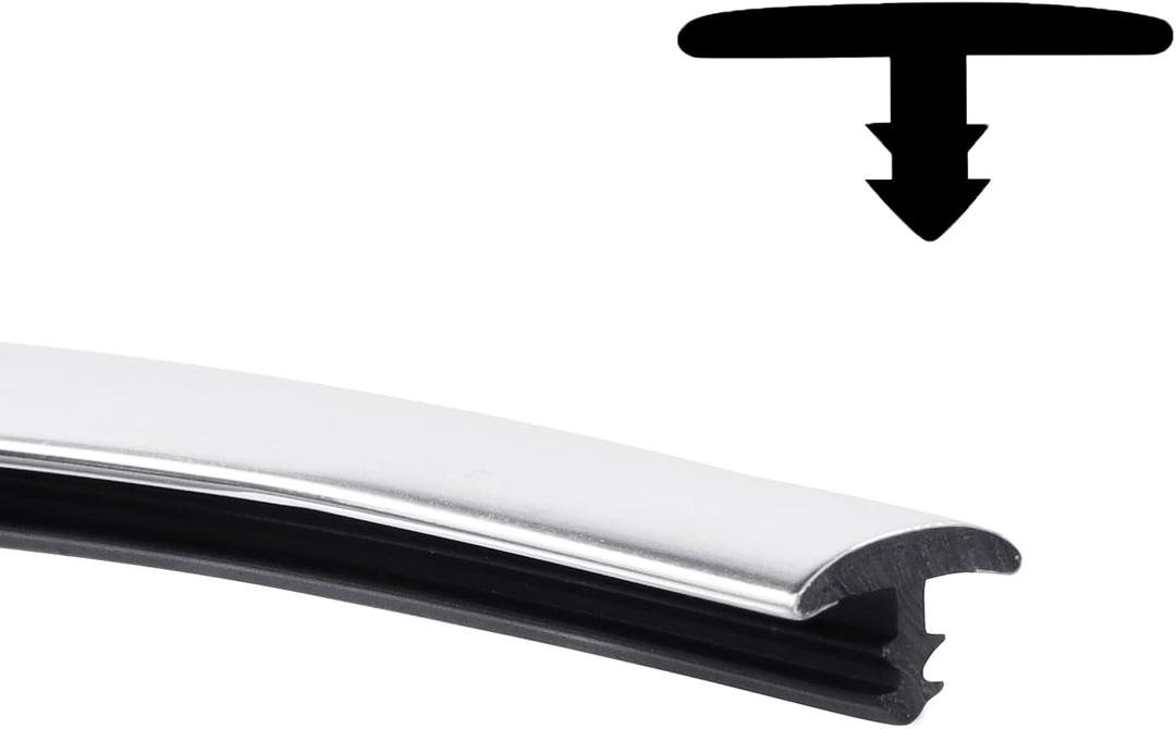 SBWLKJ 1/ 2"(12mm) Chrome T-Molding Edge Trim Flexible Polyethylene Center Barb Tee Moulding Strip for Edge Slit, Arcade Game Cabinets Ceiling, Wall, Tables Counters Shelves DIY Projects 22FT