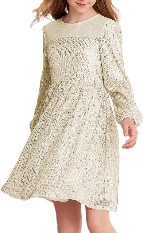 Danna Belle Girl Sequin Party Dress Formal Birthday Pageant Sparkle Fancy Prom Long Sleeve Dresses 5-12Years 12Y