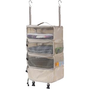 Surblue Hanging Travel Organizer Portable Hanging Luggage Organizer Multiple Compartments Collapsible Compression Closet Packing Cubes,Beige,M