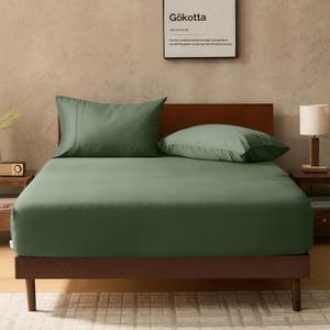 GOKOTTA 100% Bamboo Rayon Fitted Sheet King Size with Pillow Cases, 300 TC Super Soft Breathable Cooling Fitted Sheet King with 4 Elastic Corner Straps - 16" Pocket King Bed Bottom Sheet Set