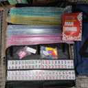American Mahjong Tile Set,166 White Tiles Mahjong Set,4 Colors Mahjong Racks,Travel Mahjong Set with Blue Carrying Bag