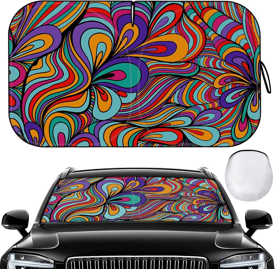 Windshield Sun Shade - Car Sun Shade Windshield, Reflector Sunshade Offers Ultimate Protection for Car Interior, Foldable Front Window Fit for Hatchback, Truck, SUV, MPV, Black(63"x32")