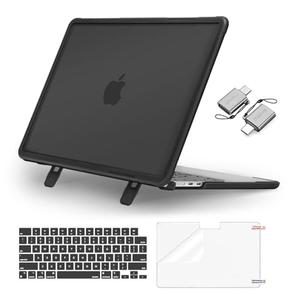 MOSISO Shock-Absorbing Cover Compatible with MacBook Air 13 inch Case 2026-2022 M5 A3449 M4 A3240 M3 A3113 M2 A2681, 4 in 1 Kit Anti-Crack Hard Shell with Kickstand for MacBook Air 13.6, Black