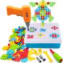 STEM Drill & Build Kit for Kids Ages 3-8 | Electric Toy Drill with 193+ Pieces (Screws, Nuts, Rainbow Fasteners) | Creative Design Construction Toys for Boys Girls | Gift for Birthdays, Christmas