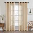 MIULEE Beige Khaki Sheer Curtains Linen Textured Panels 54X84 Inches | 2 Panels, Grommet Top, Elegant Window Treatment, Voile Drapes for Bedroom Living Room, Beige