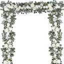 DearHouse 2Pcs Artificial Peony Flower Garland and - Silk Peony Garland with Flowers and Eucalyptus for Wedding Party Table Decoration,6ft/Strand (White)