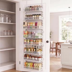 AURIKAR Over the Door Pantry Organizer, 8-Tier Heavy-Duty Door Spice Rack with Mesh Baskets, Height Adjustable & Anti-Swing Design, Pantry Door Organizers and Storage for Kitchen, Bathroom