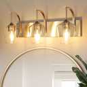 3-Light Brushed Nickel Bathroom Light Fixture With Clear Glass Shade, 23.62'' Modern Vanity Wall Lights for Bedroom Hallway Living Room (E26 Base)