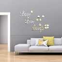 24 Pcs 3D Acrylic Mirror Wall Decor Stickers, Heart Letters Wall Decals, DIY Removable Self Adhesive Love Stickers, Silver Room Decor Beautiful Art Letter Decals for Home Bedroom Living Room Bathroom