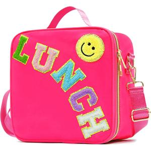 LOKFAR Insulated Lunch Bag Women Lunch Box Kids for Teen Girls Boys, Cute Preppy Lunch Boxes With Adjustable Shoulder Strap, Waterproof Nylon Lunchbox Lunch Bags for School Work Picnic (Rose Red)
