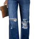 LookbookStore High Waisted Ripped Flare Jeans for Women Distressed Bell Bottom Jeans Wide Leg Pants (Medium, Dark Blue)