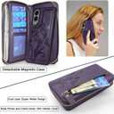 for Samsung Galaxy S25 Edge Wallet Case,Crossbody Dual Zipper Detachable Magnetic Leather Wallet Case Cover Wristlets Wrist Strap 13 Card Slots Money Pocket(Floral Dark Purple)