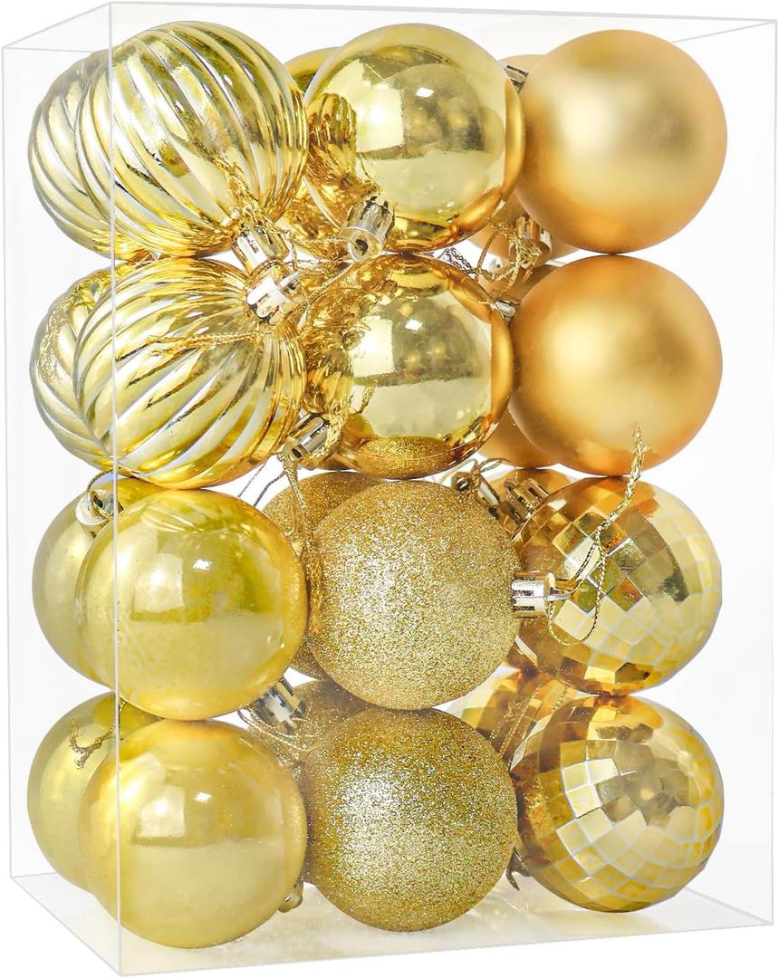 24ct Christmas Balls Ornaments, 2.36 Inch Christmas Tree Balls Ornaments, Decorative Baubles Decorations for Xmas Tree Decor Holiday Party, Gold