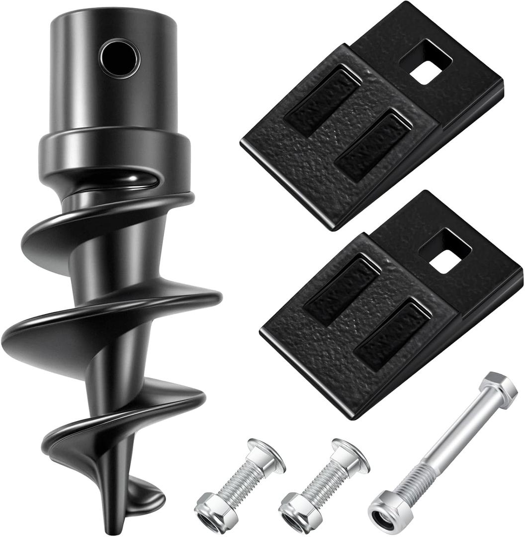 Hicarer Bolt on Spiral Point Auger Pilot Tip and 2 Pcs 3 Point Auger Cutting Edge Square Hole Replacement Teeth with Hardware for Most Heavy Duty 6" to 24" 3 Tooth Post Hole Diggers