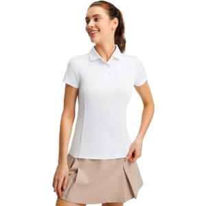 FitsT4 Sports Women's Golf Polo Shirts UPF 50+ 3 Buttons Quick Dry Collared Short Sleeve Tennis Shirt (White, S)